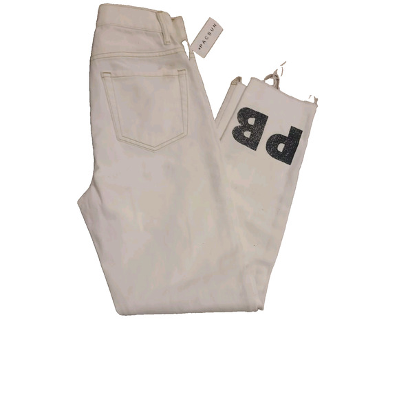 NWT Playboy High Waisted Cutout Pocket Jeans White Size 23 Logo Denim Pants - Picture 4 of 7